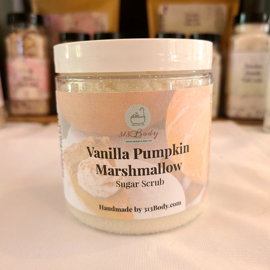 Vanilla Pumpkin Marshmallow Coarse Sugar Scrub with Shea Butter and Avocado Oil