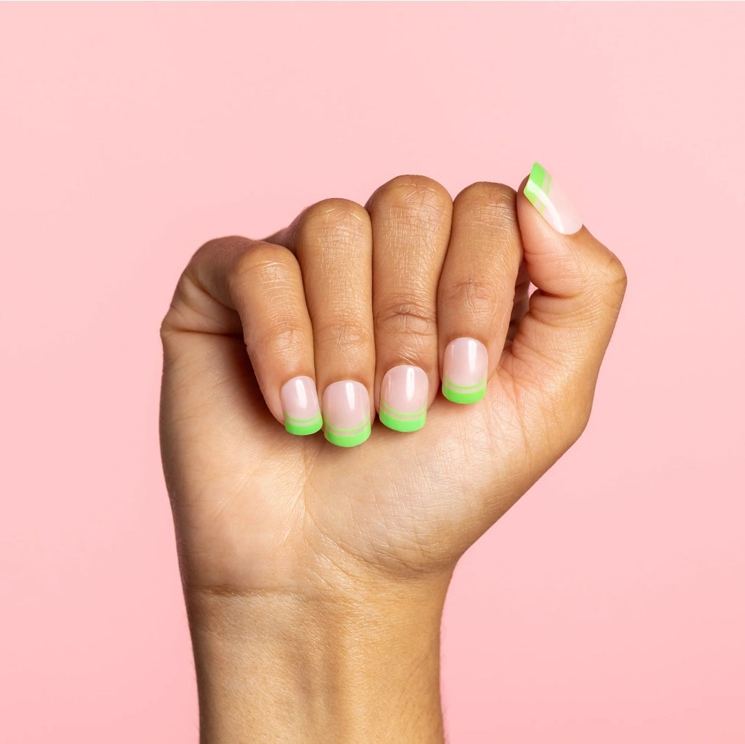 French Fern, Kian ~ Short Square ~ Green and Nude SHINY FRENCH