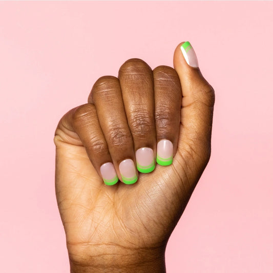 French Fern, Kian ~ Short Square ~ Green and Nude SHINY FRENCH