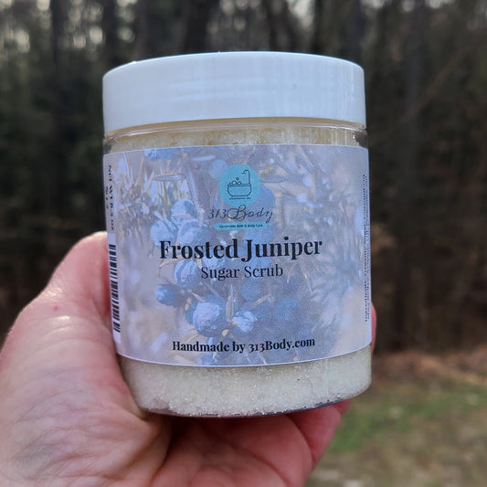 Frosted Juniper Coarse Sugar Scrub with Shea Butter and Avocado Oil