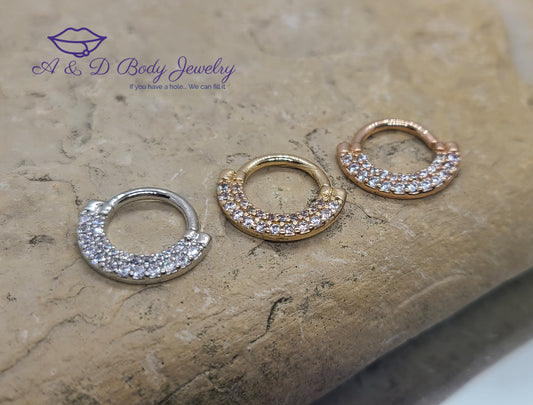 Cubic Zirconia Paved Double Lined Bendable Hoop ~ Daith, Cartilage, or Septum