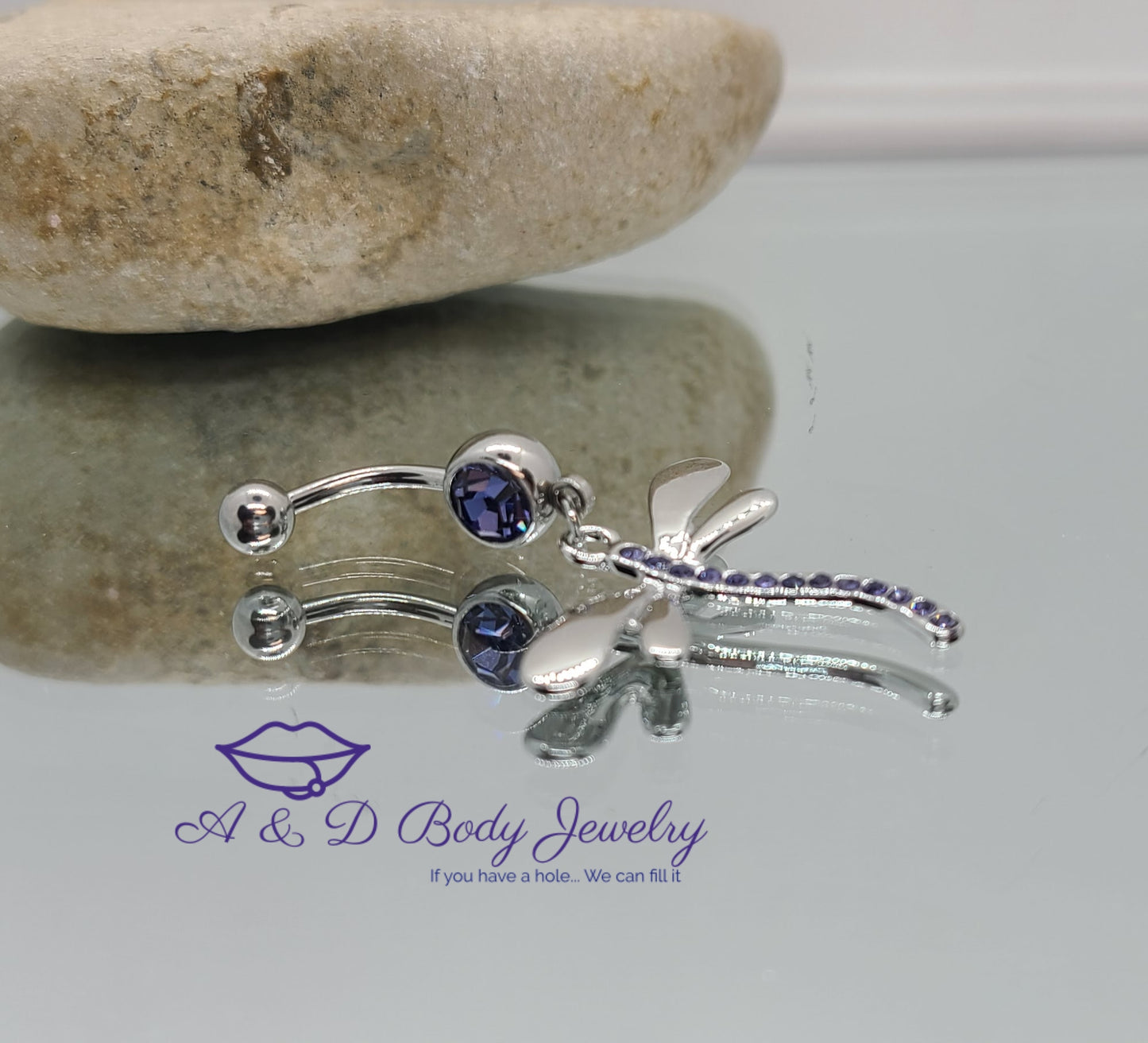 Dragonfly Gem Dangle Navel Ring - Belly Ring