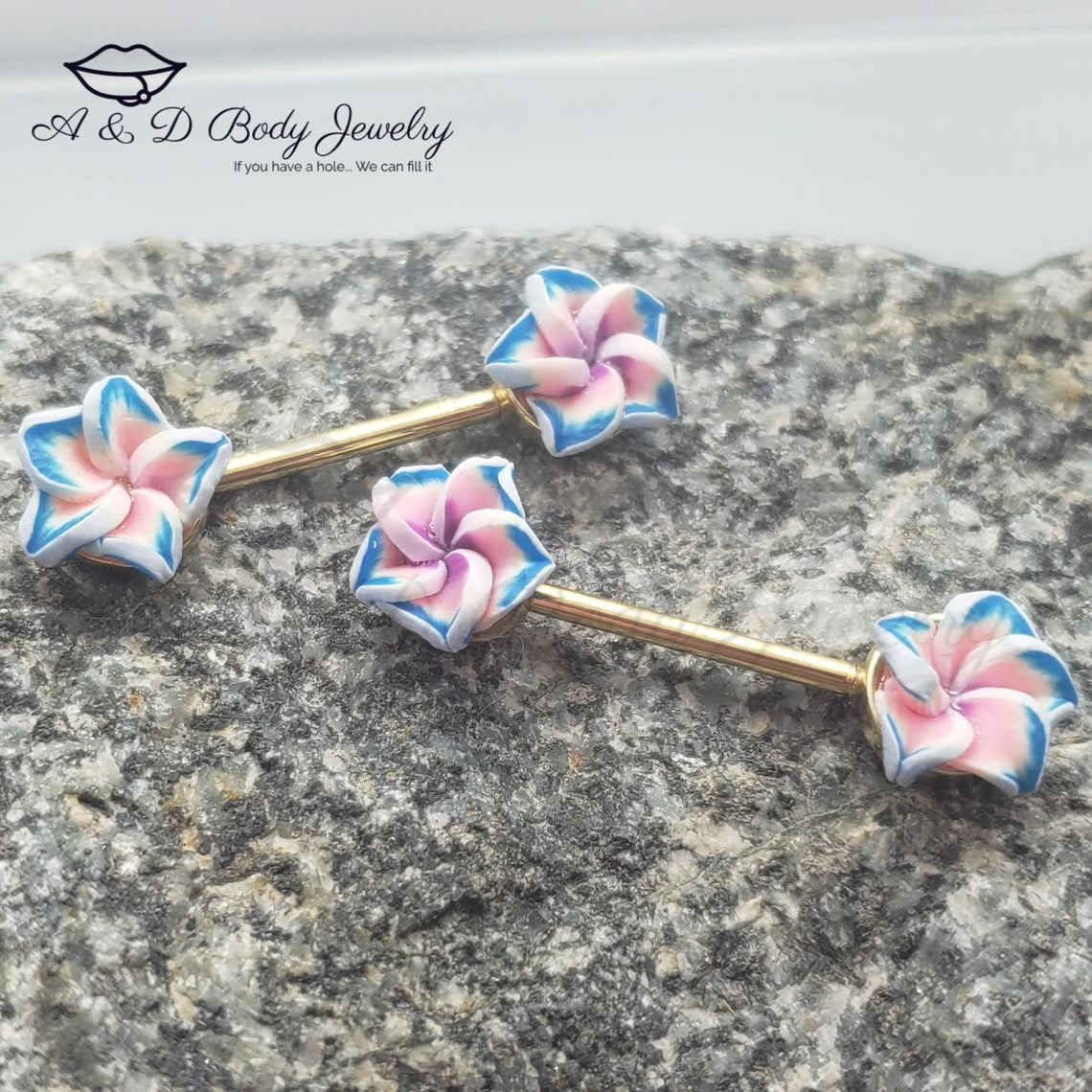 Hawaiian Plumeria or Hibiscus Flower Nipple Barbell ~ Nipple Piercing ~ Pair ~