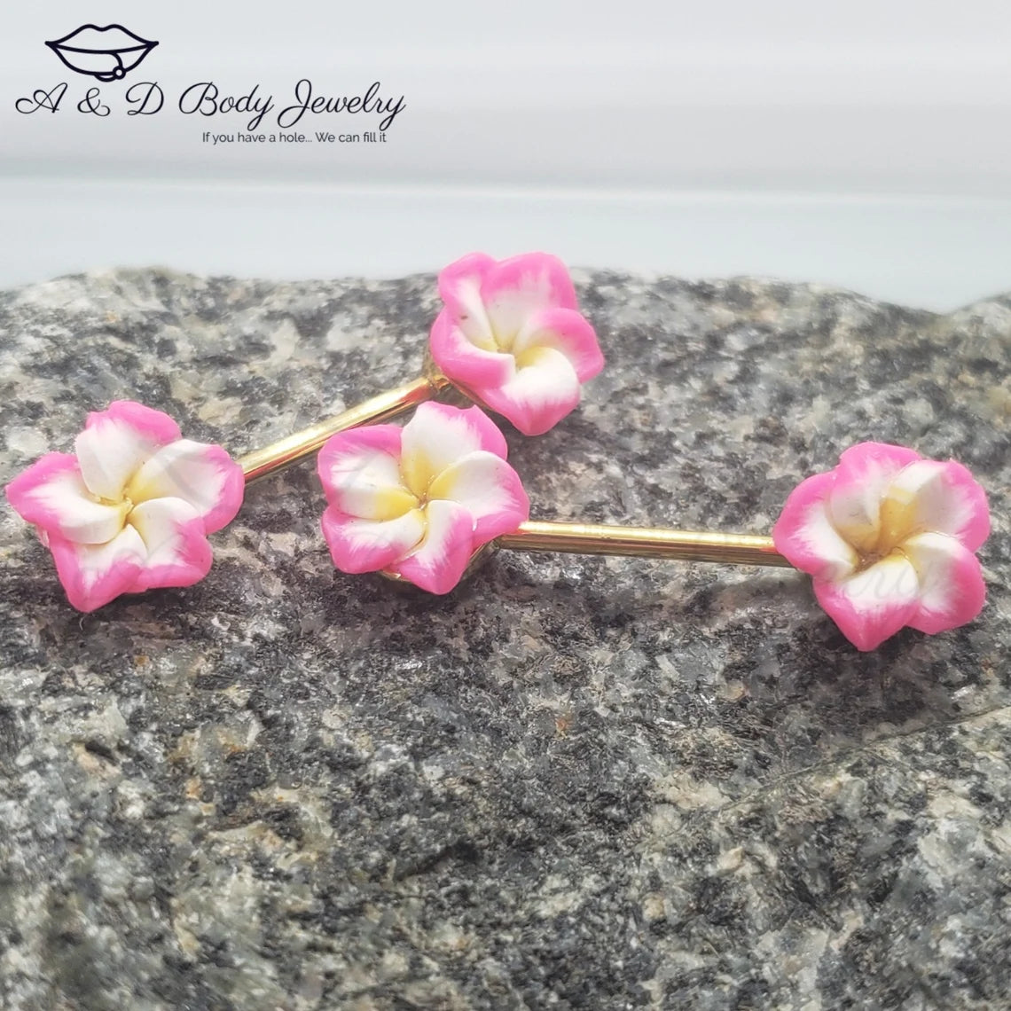 Hawaiian Plumeria or Hibiscus Flower Nipple Barbell ~ Nipple Piercing ~ Pair ~