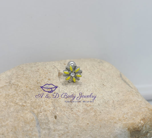 Yellow Daisy Cartilage Earring - Cartilage Barbell