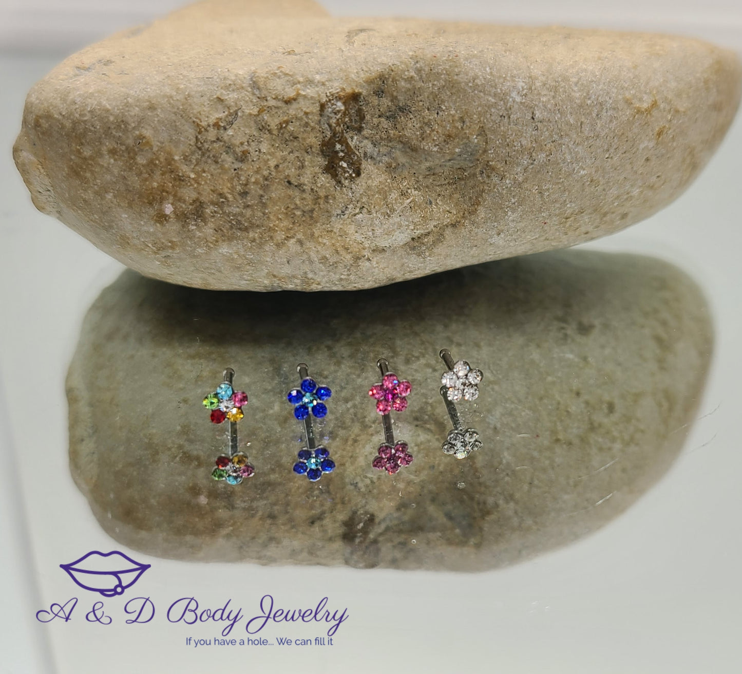 Multi Cubic Zirconia Flower Nose Stud ~ 20 Gauge