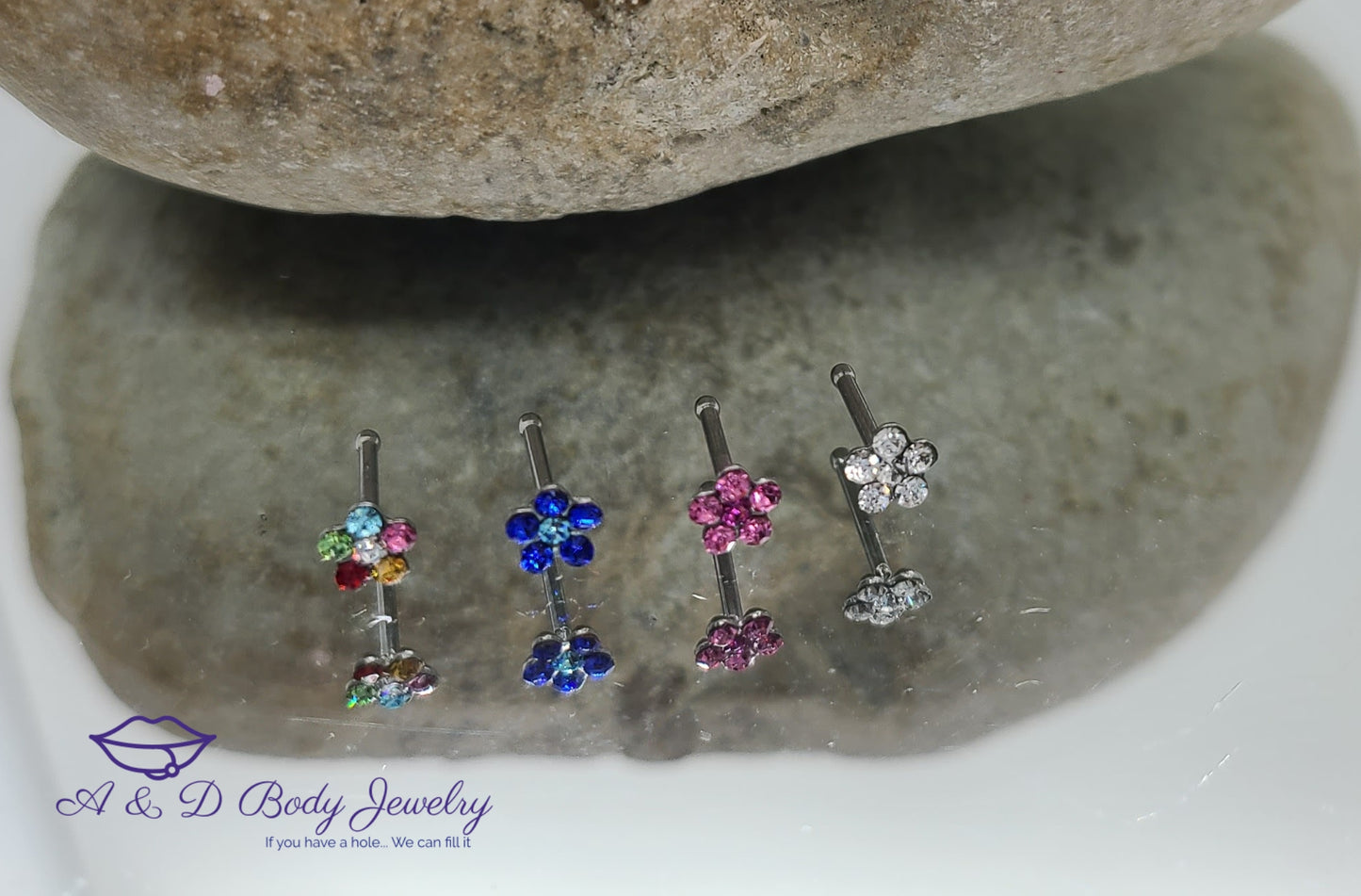 Multi Cubic Zirconia Flower Nose Stud ~ 20 Gauge