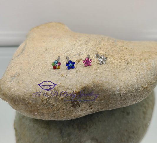 Multi Cubic Zirconia Flower Nose Stud ~ 20 Gauge