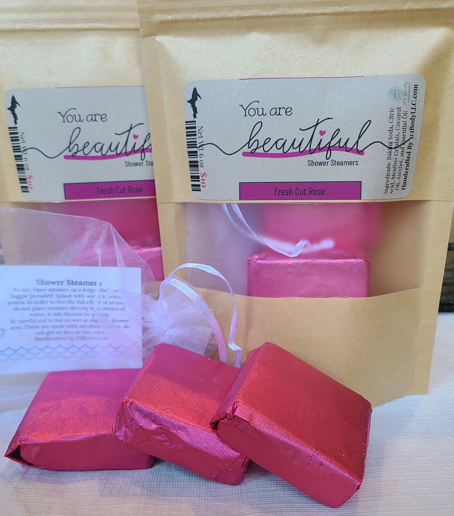 You Are Beautiful - Fresh Cut Rose Shower Steamer with Dried Rose Petals