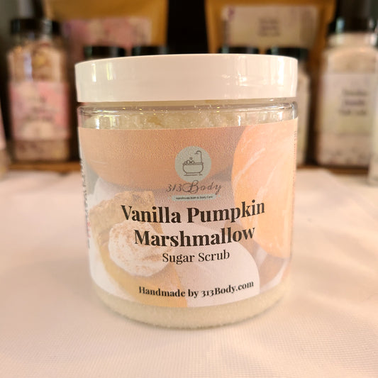 Vanilla Pumpkin Marshmallow Sugar Scrub with Shea Butter and Avocado Oil