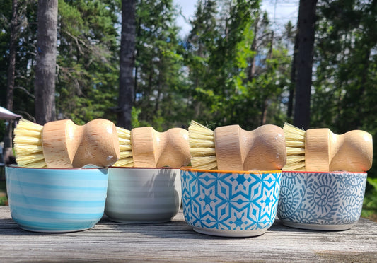 Solid Dish Soap with Ramekin & Brush or Refill Flower Puck