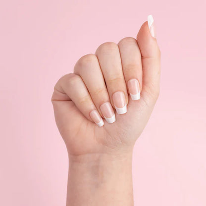 Nevaya's French Tip ~ French Nude and White Medium Coffin ~ SHINY