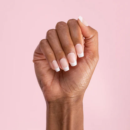 Nevaya's French Tip ~ French Nude and White Medium Coffin ~ SHINY