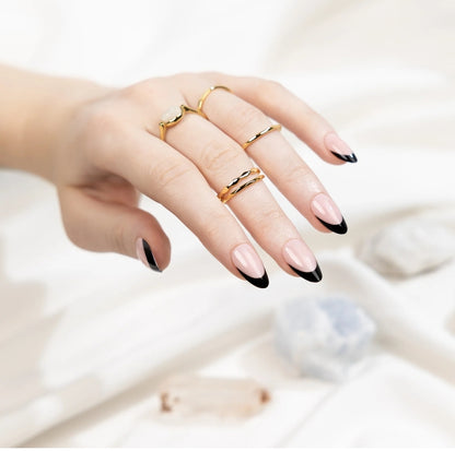 Midnight In Mojave, Maribella ~ Black and White Medium Almond ~ SHINY FRENCH