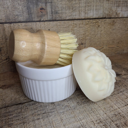 Solid Dish Soap with Ramekin & Brush or Refill Flower Puck
