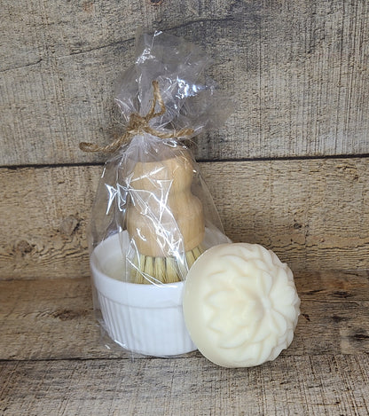 Solid Dish Soap with Ramekin & Brush or Refill Flower Puck