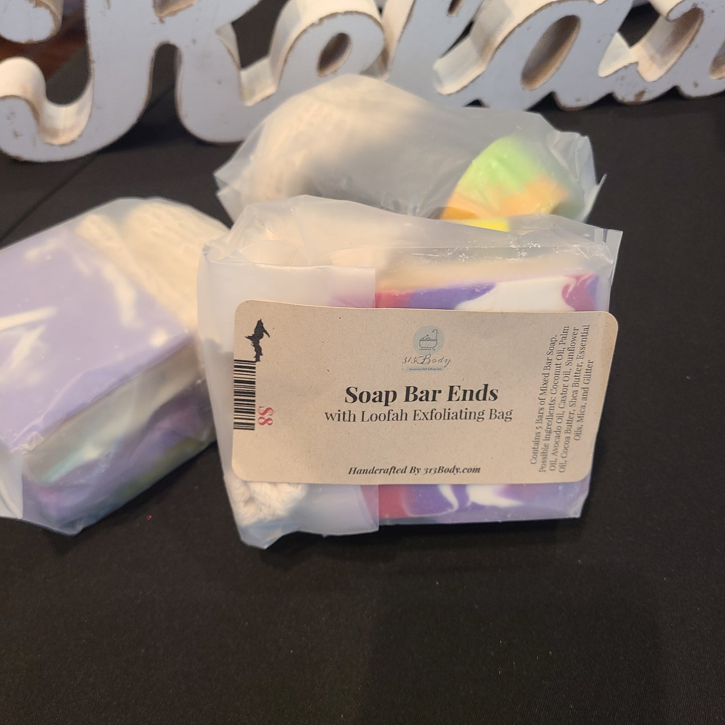 Soap Bar Ends Bag ~ Mixed Lot of 6 oz Soap Ends with Loofah Exfoliating Bag
