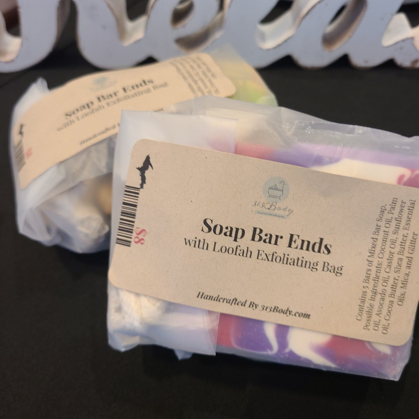 Soap Bar Ends Bag ~ Mixed Lot of 6 oz Soap Ends with Loofah Exfoliating Bag