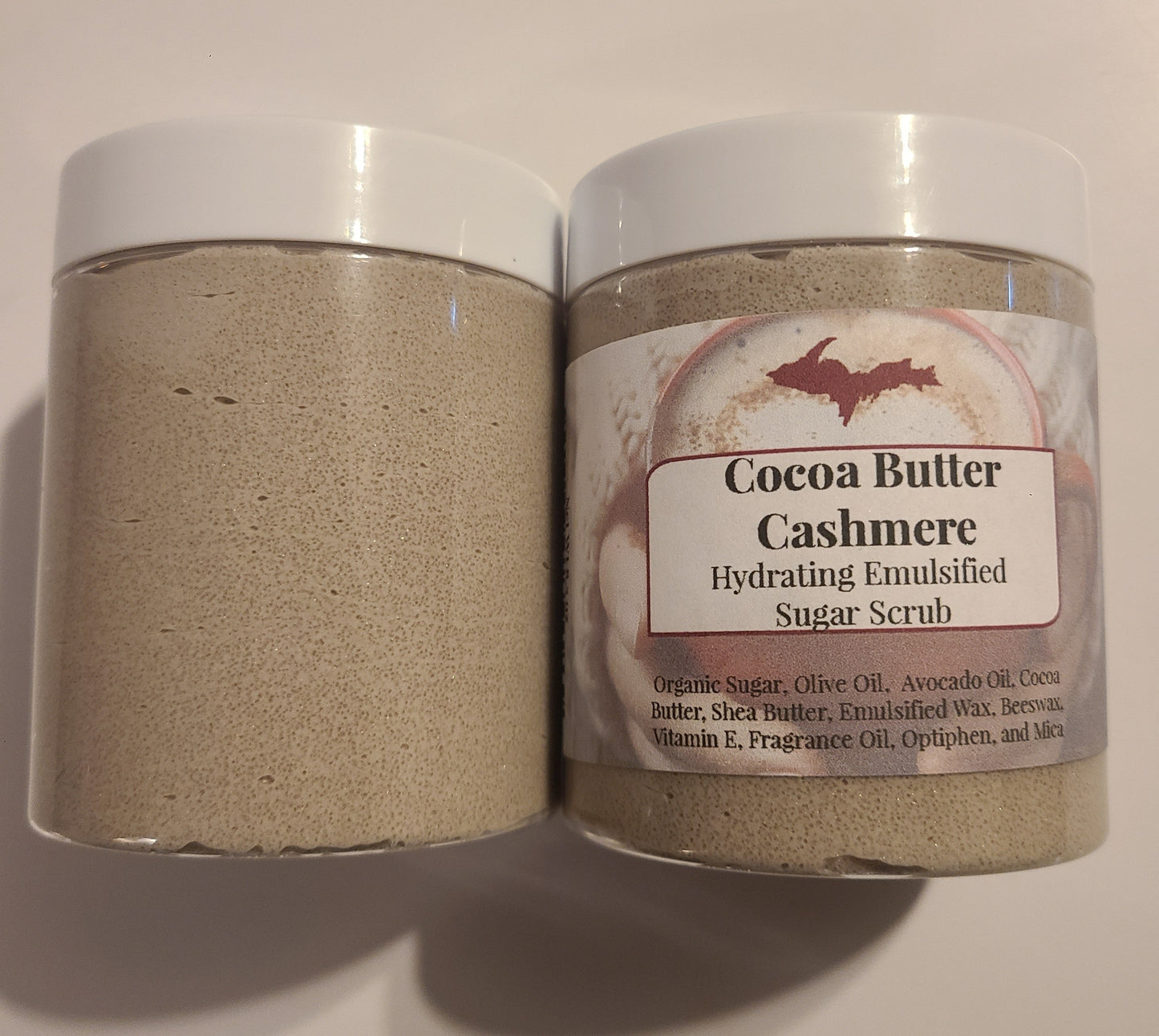 Hydrating Emulsified Sugar Scrub with Shea Butter, Cocoa Butter, Avocado Oil