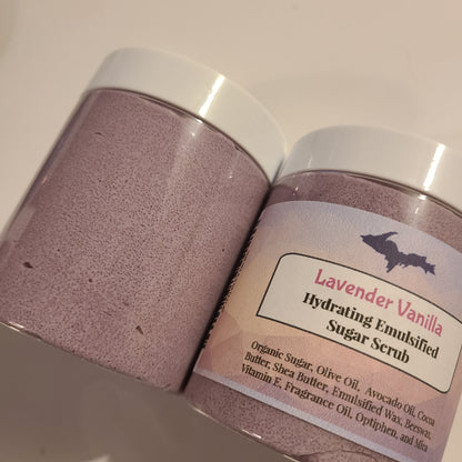 Hydrating Emulsified Sugar Scrub with Shea Butter, Cocoa Butter, Avocado Oil