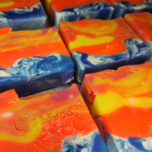 COMIMG SOON!! Lake Michigan Sunset ~ Hibiscus Palm Scented Handmade Soap with Goats Milk & Tumeric infused Shea Butter