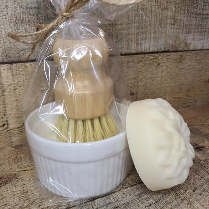 Solid Dish Soap with Ramekin & Brush or Refill Flower Puck