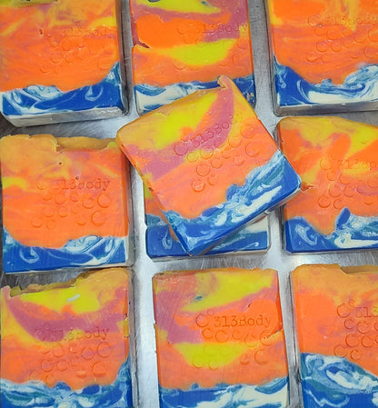 Lake Michigan Sunset ~ Hibiscus Palm Scented Handmade Soap with Goats Milk & Tumeric infused Shea Butter