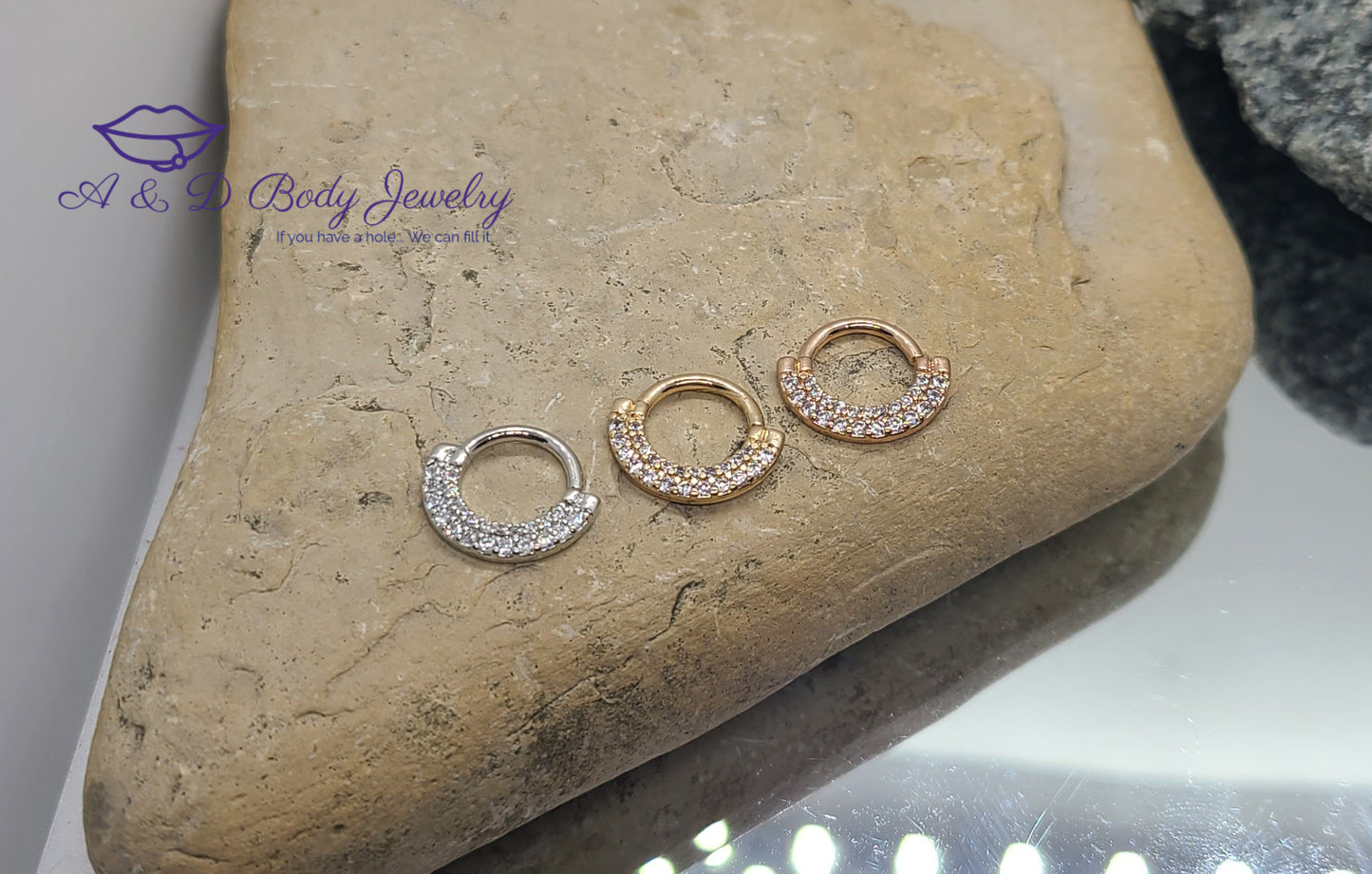 Cubic Zirconia Paved Double Lined Bendable Hoop ~ Daith, Cartilage, or Septum