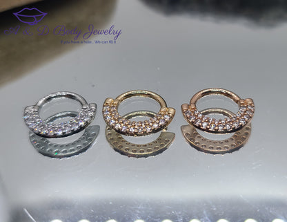 Cubic Zirconia Paved Double Lined Bendable Hoop ~ Daith, Cartilage, or Septum