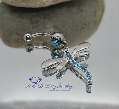 Dragonfly Gem Dangle Navel Ring - Belly Ring