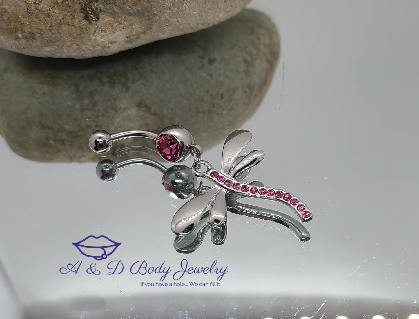 Dragonfly Gem Dangle Navel Ring - Belly Ring