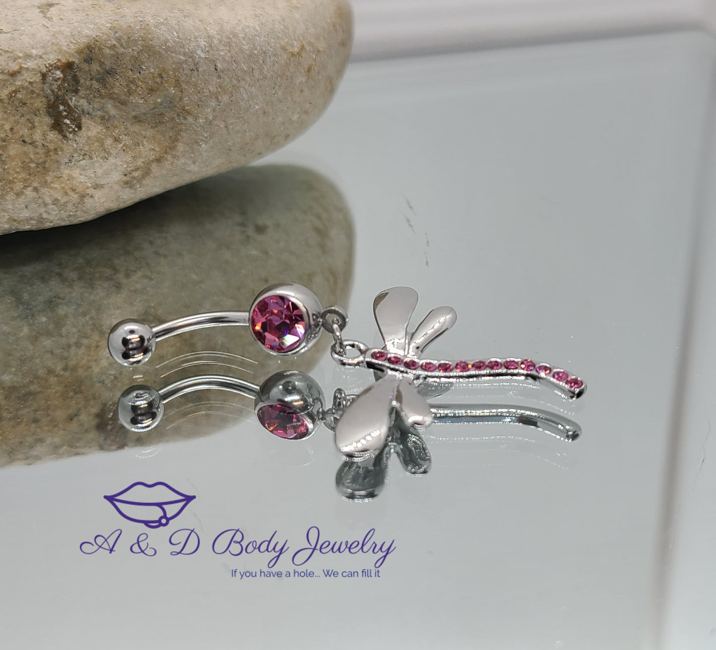 Dragonfly Gem Dangle Navel Ring - Belly Ring