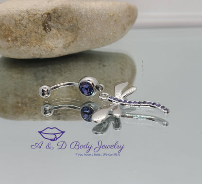 Dragonfly Gem Dangle Navel Ring - Belly Ring