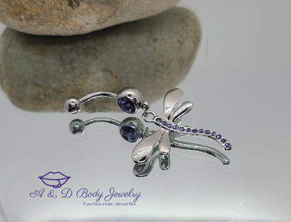 Dragonfly Gem Dangle Navel Ring - Belly Ring