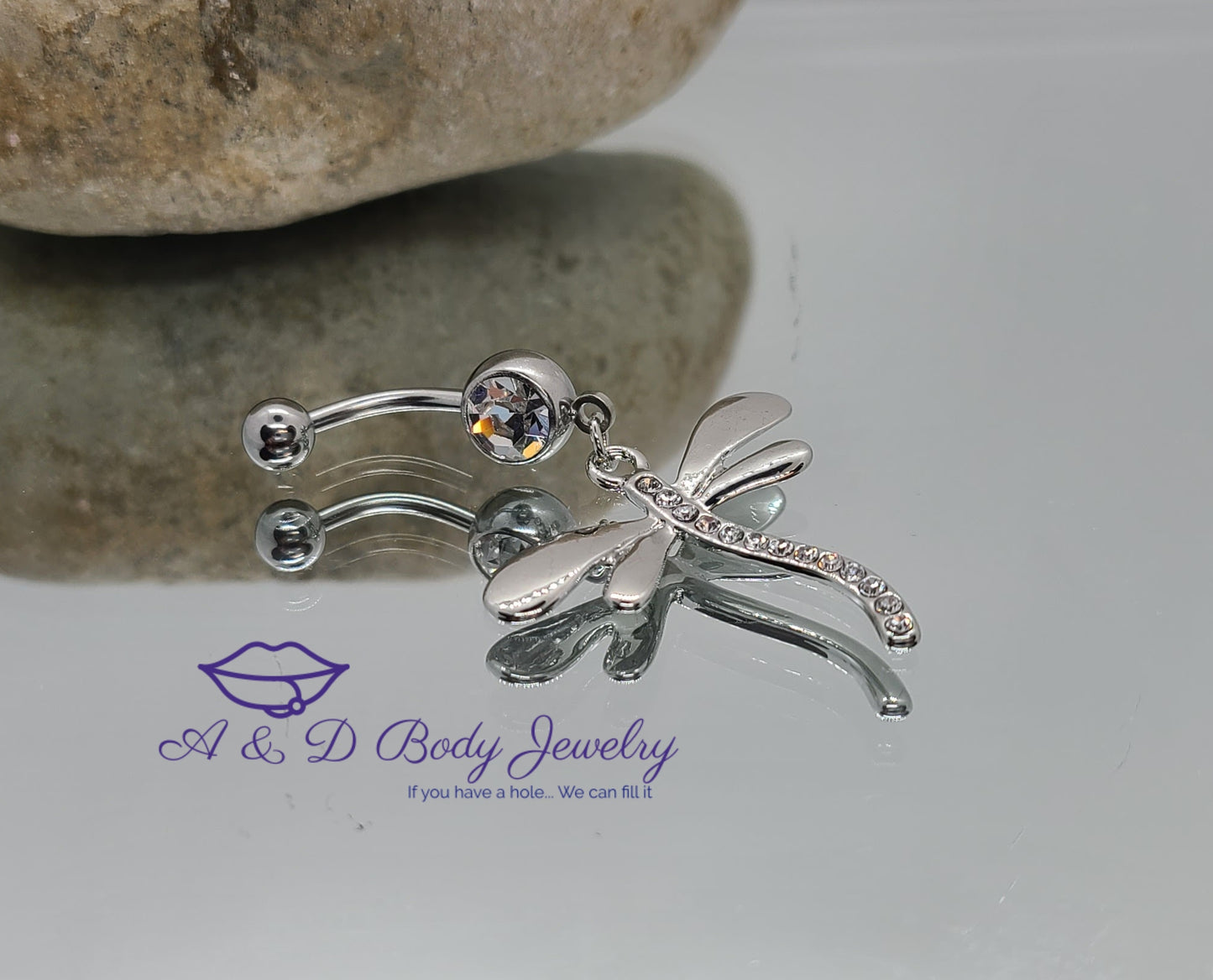 Dragonfly Gem Dangle Navel Ring - Belly Ring