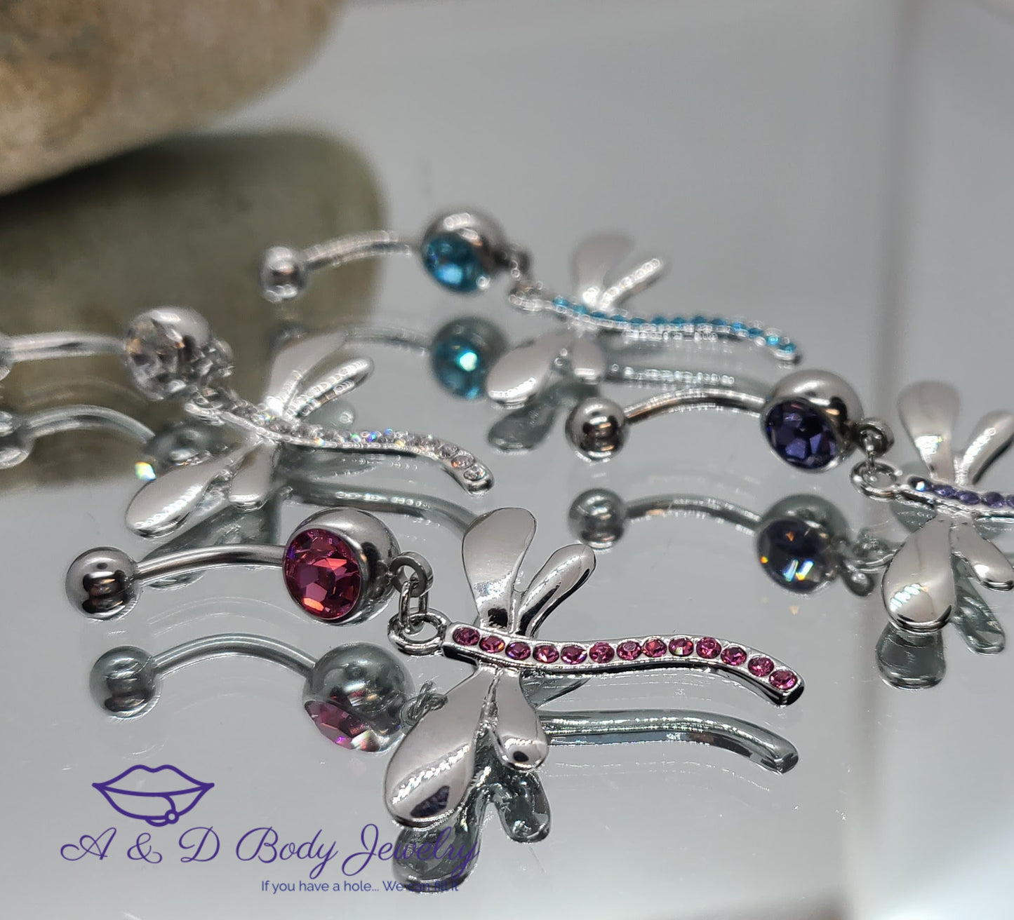 Dragonfly Gem Dangle Navel Ring - Belly Ring