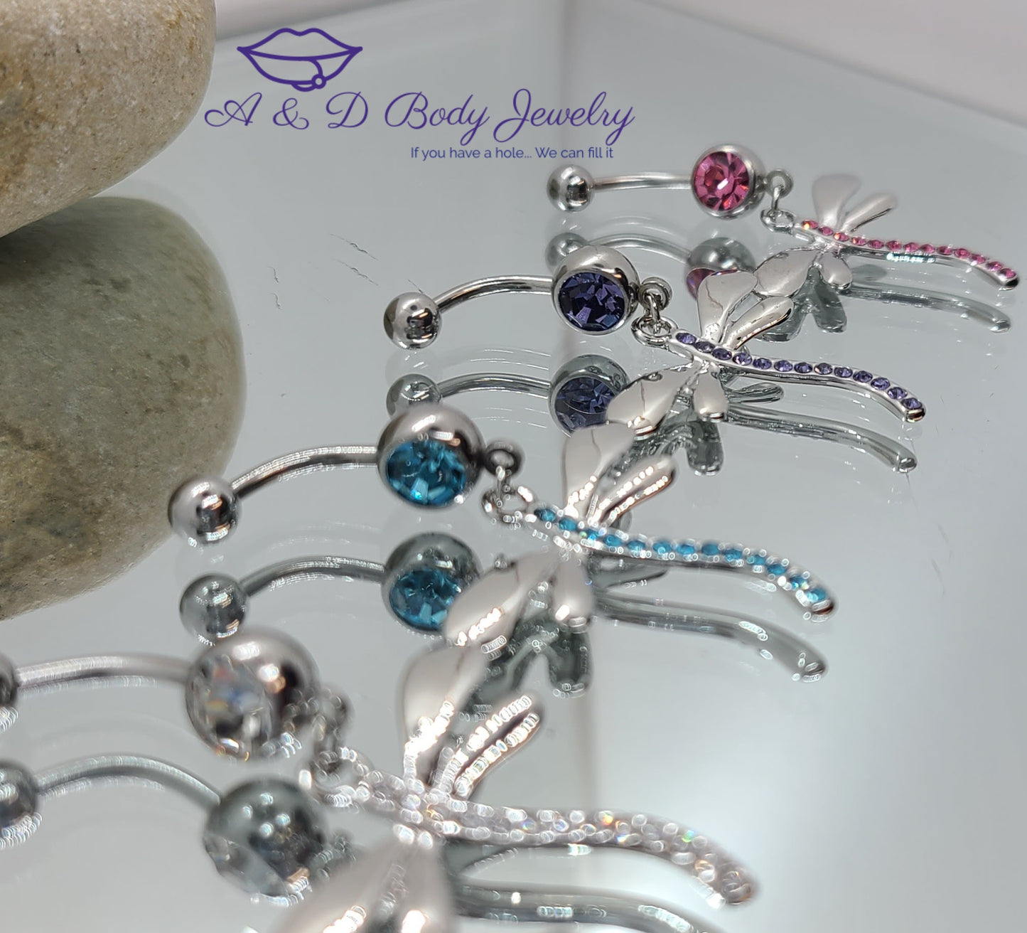 Dragonfly Gem Dangle Navel Ring - Belly Ring