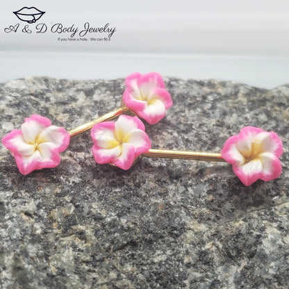 Hawaiian Plumeria or Hibiscus Flower Nipple Barbell ~ Nipple Piercing ~ Pair ~