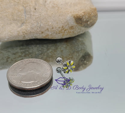 Yellow Daisy Cartilage Earring - Cartilage Barbell