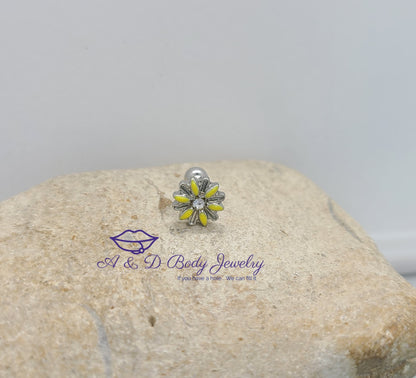Yellow Daisy Cartilage Earring - Cartilage Barbell