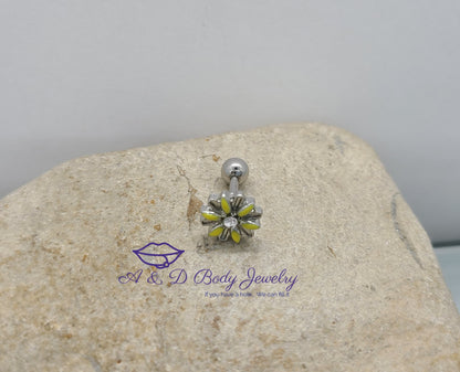 Yellow Daisy Cartilage Earring - Cartilage Barbell