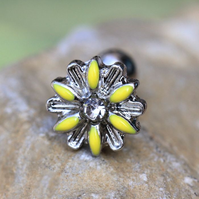 Yellow Daisy Cartilage Earring - Cartilage Barbell