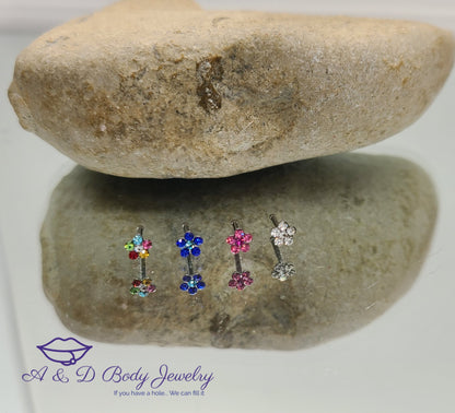 Multi Cubic Zirconia Flower Nose Stud ~ 20 Gauge
