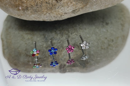 Multi Cubic Zirconia Flower Nose Stud ~ 20 Gauge