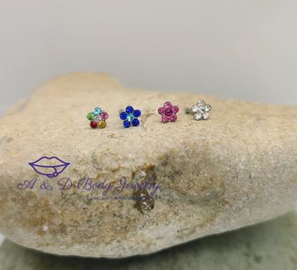 Multi Cubic Zirconia Flower Nose Stud ~ 20 Gauge