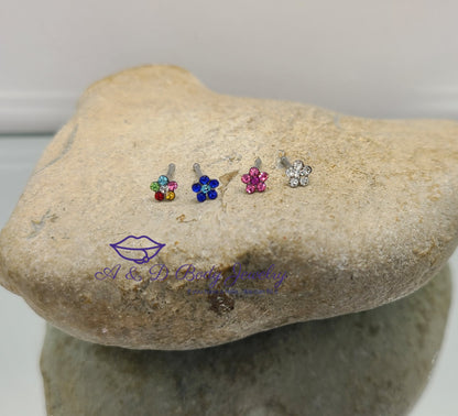 Multi Cubic Zirconia Flower Nose Stud ~ 20 Gauge