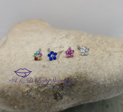 Multi Cubic Zirconia Flower Nose Stud ~ 20 Gauge
