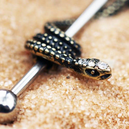 Gold Plated Snake Industrial Barbell ~ Industrial Piercing
