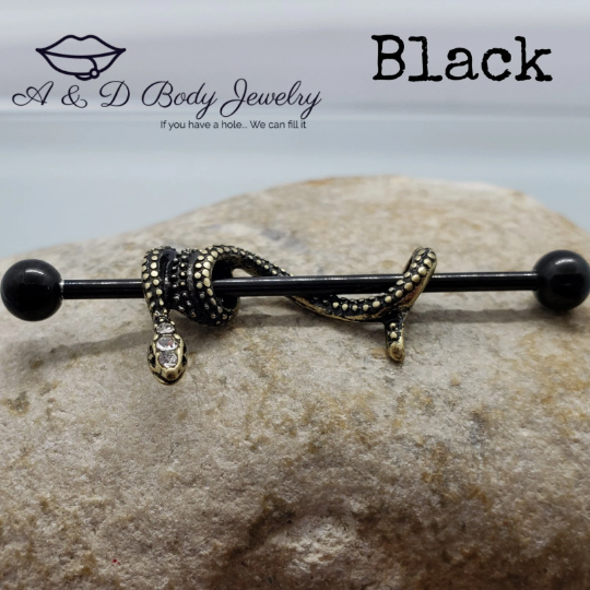 Gold Plated Snake Industrial Barbell ~ Industrial Piercing