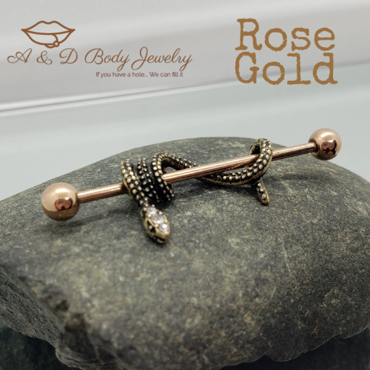 Gold Plated Snake Industrial Barbell ~ Industrial Piercing
